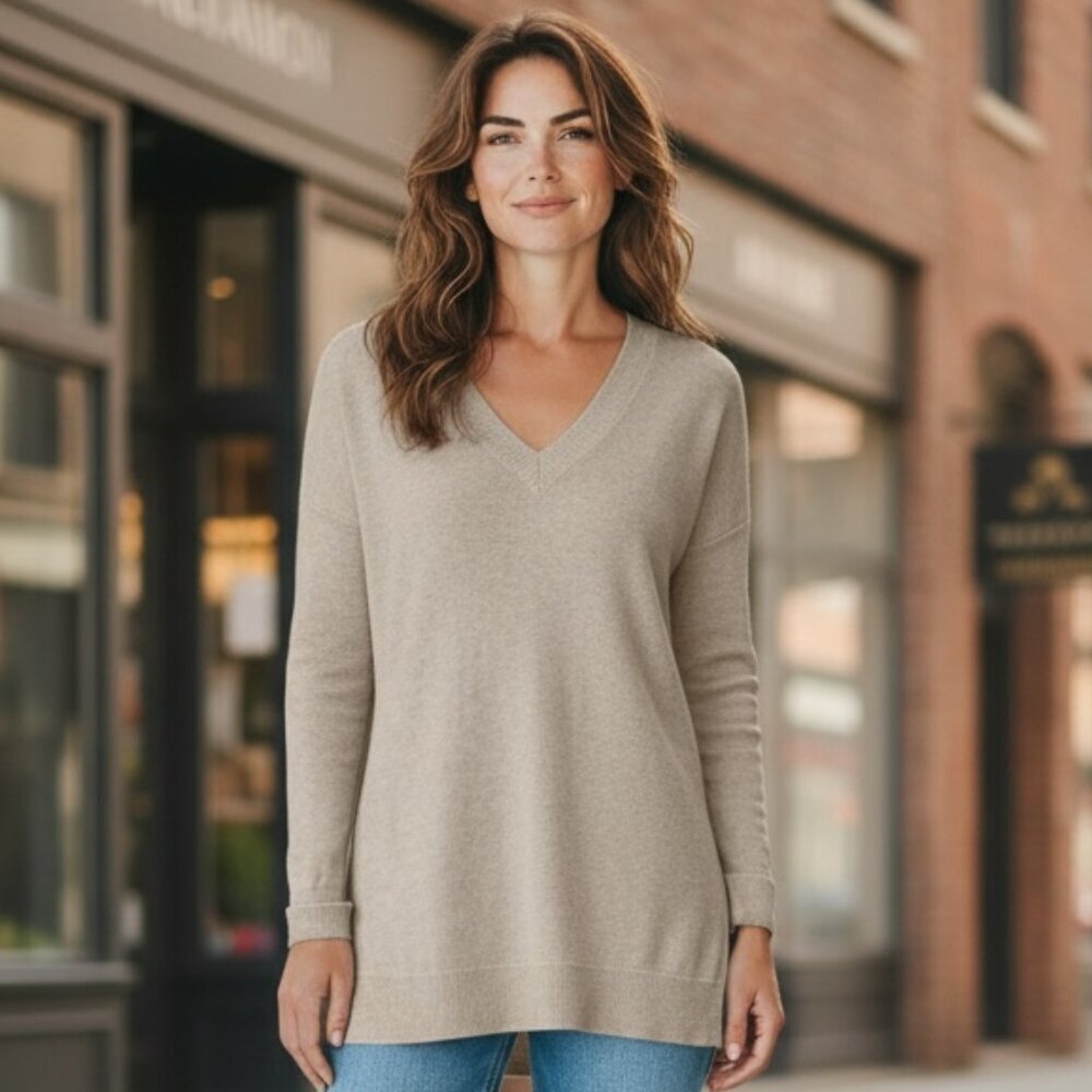 If It Were Me V-Neck Tunic Sweater w/ V-Crisscross Back Sz‎ XS Beige #193H